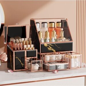 Elegant Black and Gold Makeup Organizer
